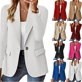 Women's Blazer Comfortable Breathable Pocket Casual Plain Office Street Casual Daily Wear Single Breasted Regular Turndown Regular Fit Long Sleeve Outerwear Bl