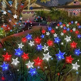 2Pcs 6 LED Patriotic Pathway Lights Outdoor Waterproof Solar Energy July 4th Independence Day Red, White, Blue Pentagram Ground Plug in Light Courtyard Garden