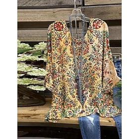Women's Shirt Print Floral Stylish 3/4 Length Sleeve Crew Neck Regular Tops Daily Holiday Yellow Wine Green Summer