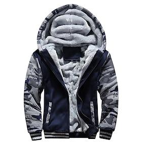 Men's Hoodie Fleece Hoodie Navy Blue Light Grey Dark Gray Hooded Camouflage Zipper Color Block Sports  Outdoor Casual Daily Polyester Streetwear Cool Casual Fa