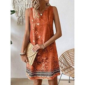 Women's Mini Dress Sundress Summer Dress Strapless Dress Casual Daily Regular Fit Floral Sleeveless V Neck Orange Summer