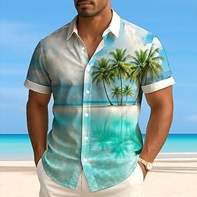 Men's Coconut Tree Nature  Landscapes Tropical Plants Summer Hawaiian Shirt Button Up Shirt Aloha Shirt Short Sleeve Hawaiian Vacation Beach Wear Summer Spring