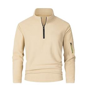 Men's Sweatshirt Polar Fleece Quarter Zip Sweatshirt Black Khaki Dark Gray Half Zip Plain Zipper Sports Outdoor Daily Holiday Polyester Streetwear Basic Casua