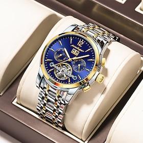 Men's Watches Automatic Mechanical Business Wristwatch Waterproof Stainless Steel Strap Watch for Man Skeleton Calendar