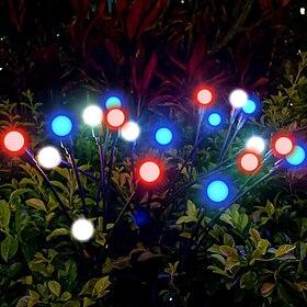 2 Pcs 12 Heads Outdoor Solar Firefly Lights Waterproof Red,  Independence Day White, Blue  July 4thCourtyard Garden Lawn Path Party Patriotic Atmosphere Decora