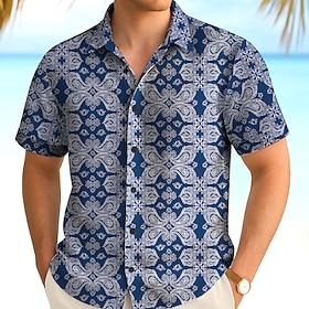 Men's Paisley Ethnic Shirt Summer Shirt Button Up Shirt Short Sleeve Vintage Retro Outdoor Vacation Dailywear Summer Spring Turndown 3D Print Collared Shirts B