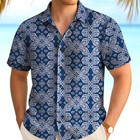 Men's Paisley Ethnic Shirt Summer Shirt Button Up Shirt Short Sleeve Vintage Retro Outdoor Vacation Dailywear Summer Spring Turndown 3D Print Collared Shirts B