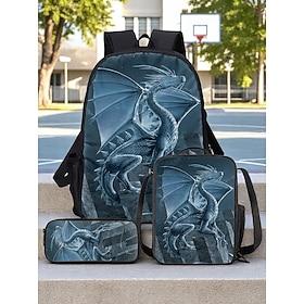 3-Piece Dragon Backpack Set for Kids – Fantasy Blue Dragon School Bag with Lunch Bag  Pencil Case, Durable Lightweight Bookbag for Boys  Girls, Perfect for Sch