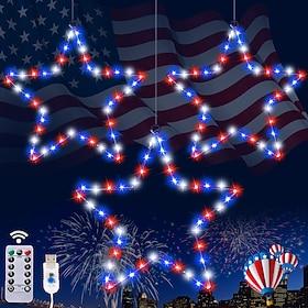 1 Pc Patriotic Hanging Lights Wrought Iron Red, White, Blue Five Pointed Star July 4th American Independence Day Showcase Courtyard Balcony Porch Party Patriot