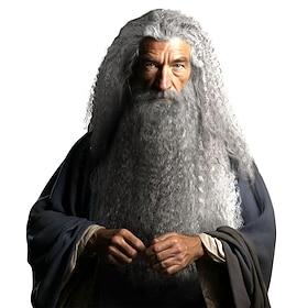 Grey Wizard Beard And Wig - Halloween Funny Father Time Costume Accessory for Adults