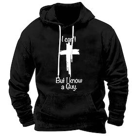 Men's Hoodie Black White Red Blue Brown Hooded Letter Cross Pocket Print Sports  Outdoor Daily Holiday Polyester Streetwear Basic Casual Spring Fall Clothing A