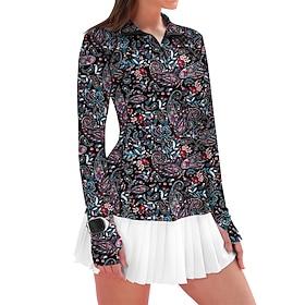 Women's Floral Botanical Golf Polo Shirt Tennis Shirt Long Sleeve Print Quarter Zip Pullover UV Protection Elastic Breathable Tennis Golf Pickleball Zip Collar