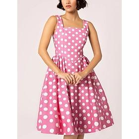 Retro Vintage 1950s Rockabilly Knee Length Swing Dress Flare Dress Sleeveless Polka Dot Fancy Dress Women's Carnival Masquerade Party / Evening Dailywear Casua