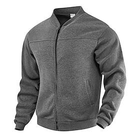 Men's Winter Jacket Fleece Jacket Casual Jacket Varsity Jacket Vacation Daily Thermal Warm Pocket Fleece Fall Winter Plain Fashion Streetwear Stand Collar Regu