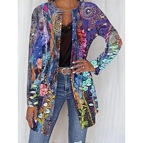 Women's Casual Jacket Comfortable Breathable Pocket Open Front Casual Boho Vintage Floral Casual Daily Wear Open Front Long Crewneck Regular Fit Long Sleeve Ou