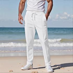 Men's Sweatpants Joggers Trousers Casual Pants Waffle Pants Elastic Waist Drawstring Plain Comfort Full Length Outdoor Casual Daily Vacation Fashion Black Whit