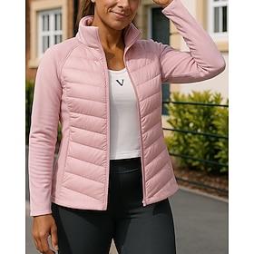 Women's Solid Colored Puffer Jacket outdoor coat Fall / Winter Full Zip Long Sleeve Athleisure Windproof Warm Lightweight Running Athletic Sports Track Black W