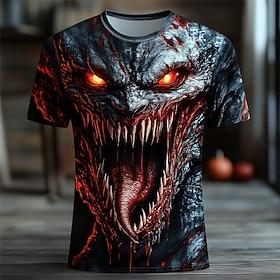 Men's Dragon 3D T Shirt Short Sleeve T shirt 3D Print Crew Neck Shirt Exaggerated Designer Horror Party Street Casual Black 1 White Red Summer Spring All Seaso