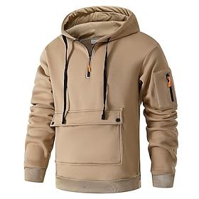 Men's Hoodie Fleece Hoodie Tactical Hoodie Black Navy Blue Khaki Light Grey Dark Gray Hooded Plain Pocket Quarter Zip Sports Outdoor Casual Daily Streetwear C