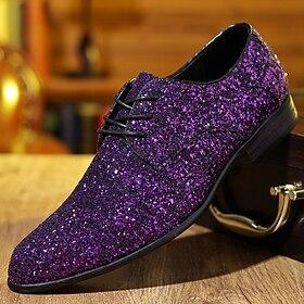 Men's Purple Glitter Lace-up Party Shoes – Bold Statement Formal Footwear for Prom Nights, Stage Performances and Holiday Celebrations