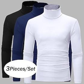 3 Pack Men's T Shirt Turtleneck shirt Long Sleeve Shirt Long Sleeve Rolled collar Fall Fall  Winter Plain Lightweight Basic Classic 3-Piece Outdoor Casual Spor