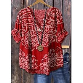 Women's Blouse Linen Like Breathable Lightweight Elegant Bohemia Active Daily Holiday Beach Wear Pink Red Blue Brown Summer Spring Fall