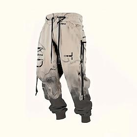Men's Gradient Color Letter Print Sweatpants Joggers Trousers Mid Waist Drawstring Elastic Waist Casual Jogging Streetwear Workout Athletic Sweatpants with Poc