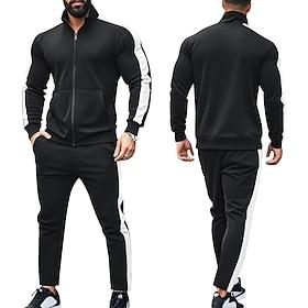 Men's Sweatshirt Tracksuit Outfit Set Hoodies Set Stand Collar Outdoor Daily Sports Pocket Drawstring Color Block Black Yellow Red Polyester Activewear Fashion