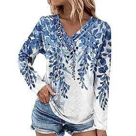 Women's Blouse Buttons Print Floral Stylish Modern Long Sleeve V Neck Regular Tops Daily Holiday Light Green Royal Blue Gray Light Blue Summer Spring Fall