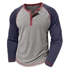 Men's Henley Shirt Tee Baseball T-Shirt Short Sleeve Color Block Designer Basic Bohemian Raglan Sleeves Henley Outdoor Casual Daily Summer Fall Black Navy Blue