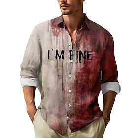 Men's Blood Splatter Letter Printed Blood stains Shirt Button Up Shirt Long Sleeve Dark Punk Gothic Style Holiday Streetwear Summer Spring Turndown 3D Print Co