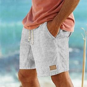 Men's Shorts Linen Shorts Summer Shorts Beach Shorts Drawstring Pocket Elastic Waist Plain Comfort Breathable Short Beach Vacation Holiday Hawaiian Boho Blue B