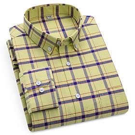 Men's Shirt Dress Shirt Button Down Shirt Oxford Shirt Plaid Shirt Collared Shirt Plaid / Striped / Chevron / Round Daily Wear Corporate Clothing Yellow Dark N