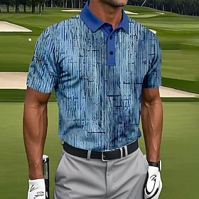 Men's Golf Gradient Stripes Waffle Polo Shirts Golf Shirt Short Sleeve Polo Shirts Collared Shirts Sportswear Casual Outdoor Athleisure Daily Wear 3D Print But