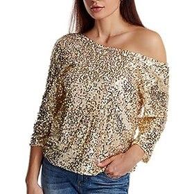 Women's Sequin Sparkly Party Glitter Sequins Sparkly Stylish Long Sleeve Cold Shoulder Regular Tops Daily Holiday Silver Black Pink Wine Gold Spring Fall