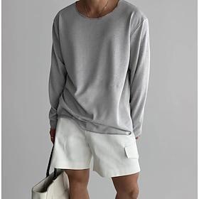 Men's Tee Top Long Sleeve Shirt Long Sleeve Crew Neck Summer All Seasons Solid Color Daily Casual Street Style Oversized Loose Outdoor Street Causal Black Whit