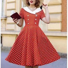 Retro Vintage 1950s Rockabilly Knee Length Dress Swing Dress Flare Dress Normal Polka Dot A-Line V Neck Fancy Dress Women's Carnival New Year Masquerade Daily