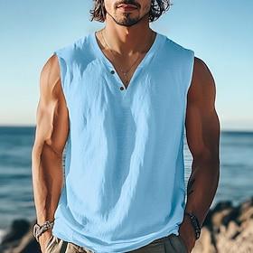 Men's T Shirt Sleeveless Short Sleeve V Neck Summer Plain Textured Fashion Classic Casual Plain Street Casual Sports Black White Blue Top Tee for Men