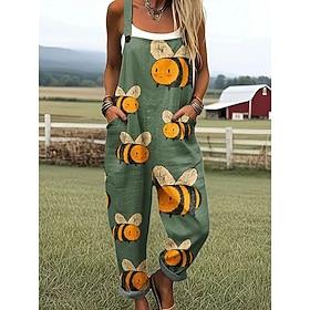 Women's Dungarees Active Graphic Sleeveless Daily Vacation Loose Fit Blue White Yellow Summer