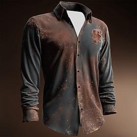 Men's Distressed Rust Print Shirt Button Up Shirt Casual Dress Shirt Long Sleeve Vintage Retro Vacation Daily Streetwear Summer Spring Turndown 3D Print Collar