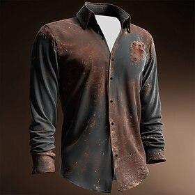 Men's Distressed Rust Print Shirt Button Up Shirt Casual Dress Shirt Long Sleeve Vintage Retro Vacation Daily Streetwear Summer Spring Turndown 3D Print Collar