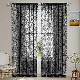 Curtain Drapes Jacquard Lace Border Grommet Curtains - Ready-Made Sheer Country-Style Outdoor Drapes
