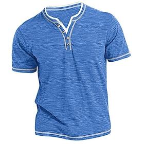 Men's T Shirt Henley Shirt Tee Top Short Sleeves Plain Fashion Designer Basic Henley Vacation Street Going out Summer Khaki Henley T-Shirt
