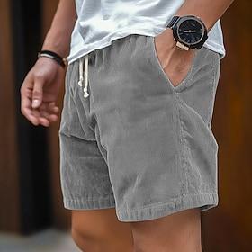 Men's Corduroy Pants Shorts Bermuda shorts Beach Shorts Elastic Waist Drawstring Multi Pocket Plain Comfort Sports Knee Length Outdoor Daily Running Vacation E