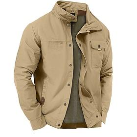 Men's Sport Coat Chore Jacket Windcheater Jacket Sports Outdoor Casual Waterproof Windbreaker Zipper Pocket Fall Winter Solid Color Casual WorkWear Hooded Regu