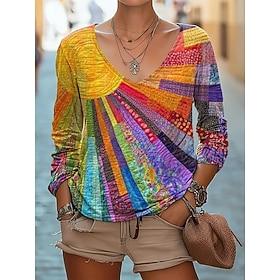 Women's Blouse Print Tie Dye Flower Bohemia Daily Long Sleeve V Neck Regular Tops Daily Holiday Blue Pink Purple Fuchsia Apricot Summer Spring Fall