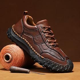 Men's Retro Outdoor Casual Leather-Look Sneakers Lace-Up Low-Top Thick Sole Walking Shoes Brown