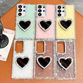 Phone Case For Samsung Galaxy S26 Ultra Plus S25 S24 Ultra Plus S23 S24 FE A16 A55 5G A35 5G A15 Back Cover Mirror Kickstand Shockproof Heart Silicone