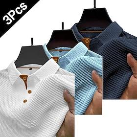 Multi Packs 3pcs Men's Lapel Short Sleeves WhiteBlackBlue Button Up Polos Golf Shirt Golf Polos Shirts Jacquard Plain Vacation Daily Wear Polyester Summer