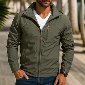 Men's Outdoor Jacket Tactical Jacket Windcheater Jacket Street Casual Waterproof Windproof Pocket Spring Fall Solid Color Casual Turndown Regular Black Navy Bl